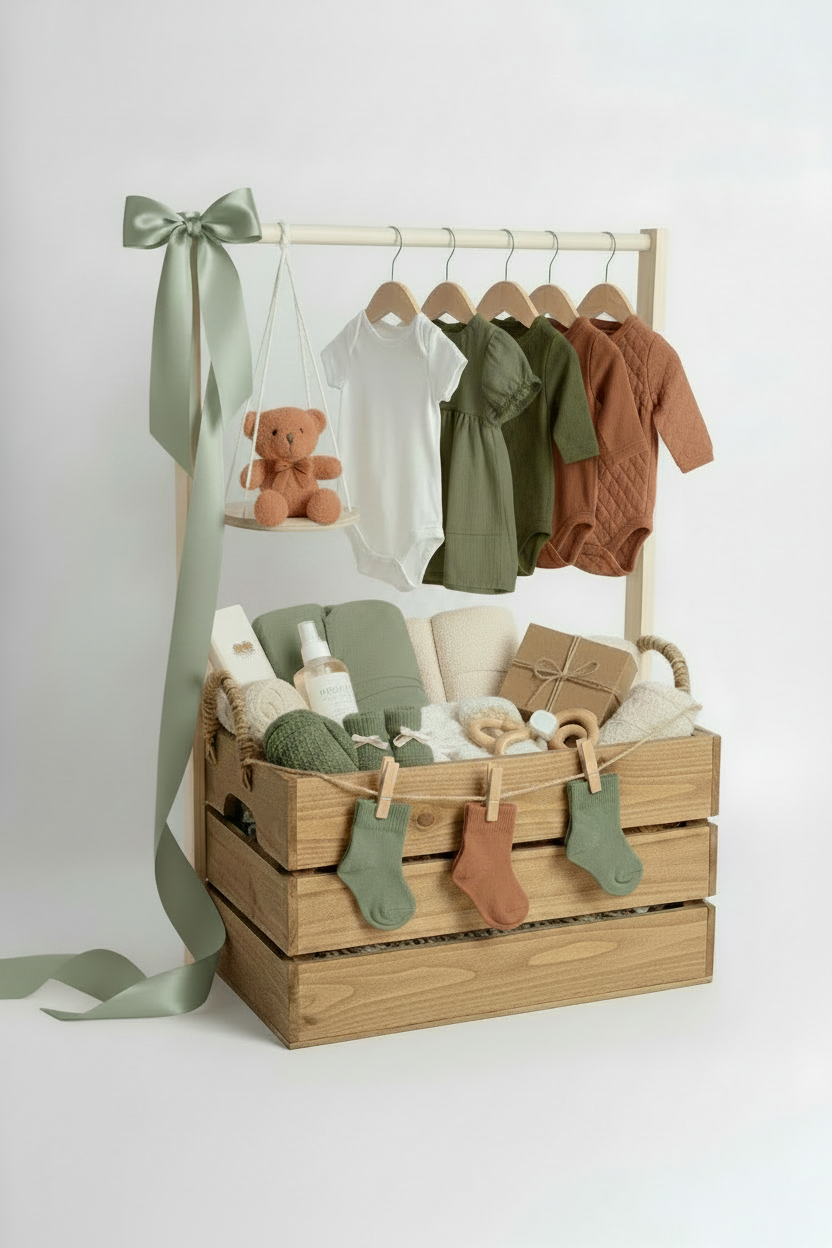 Luxury Baby Hamper Gift Set | Personalised Crate with Clothes, Teddy & Essentials | New Baby Gift